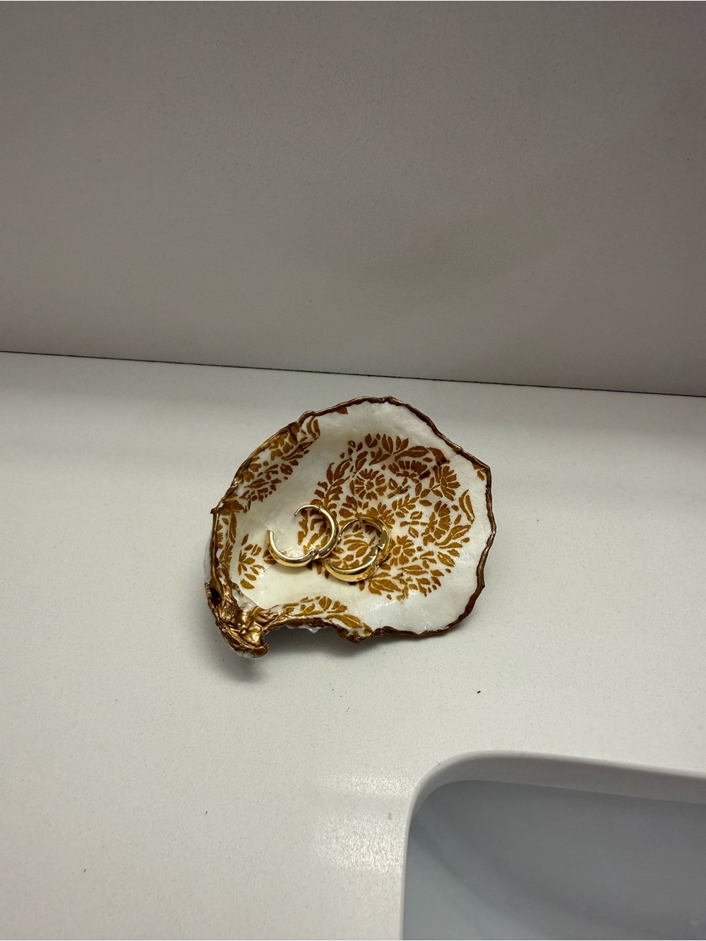 Handmade Oyster Jewelry Dish with Gold Leaf Dipped Edge